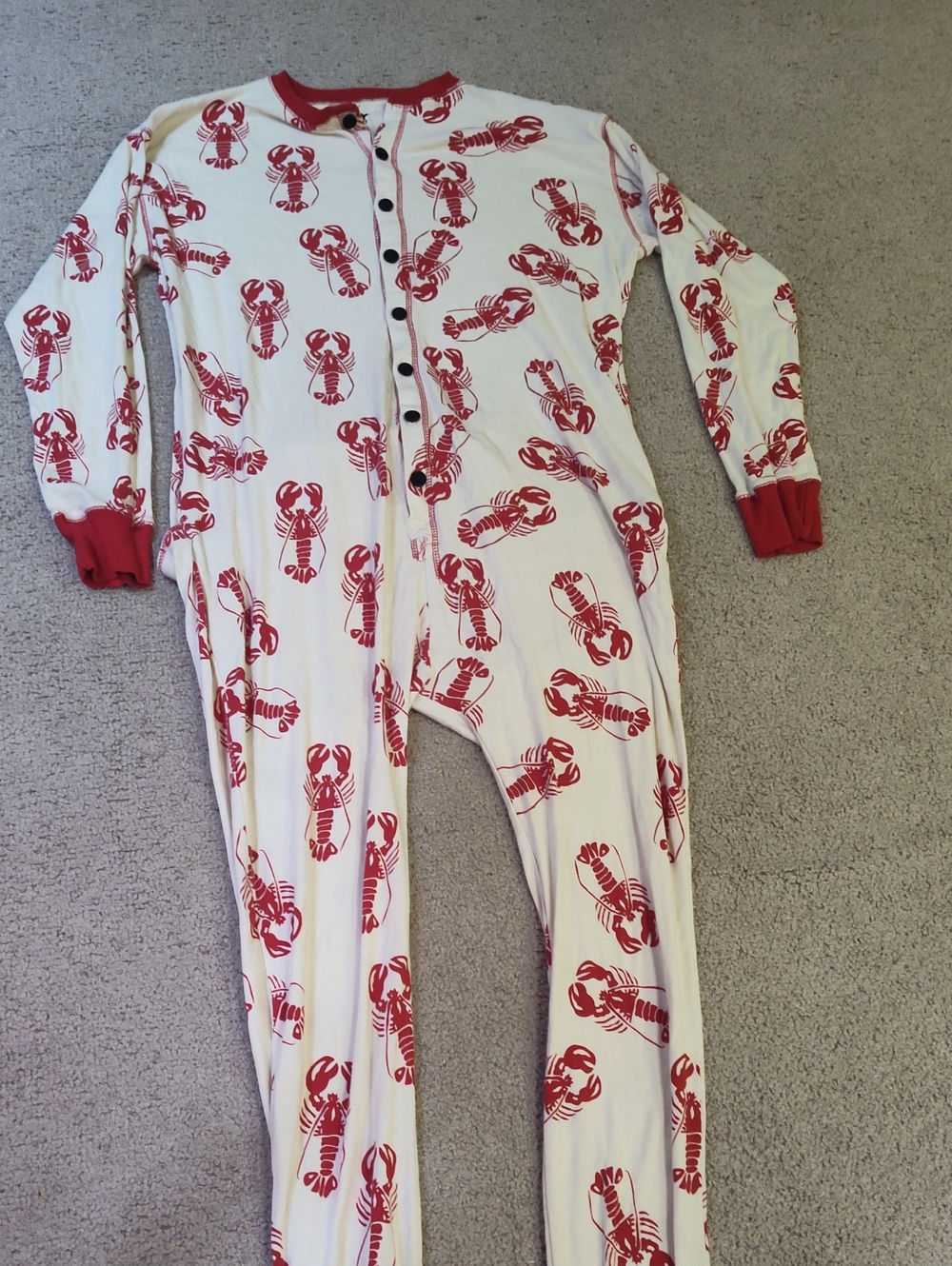Lazy One Men’s Trap Door Back Flap Pajamas with Red Lobster Print Father's Day